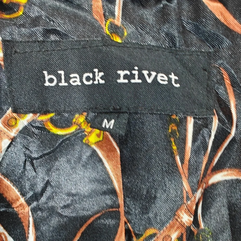Black Rivet Womens Faux Fur Cropped Jacket Black Size M Equestrian Print Lining